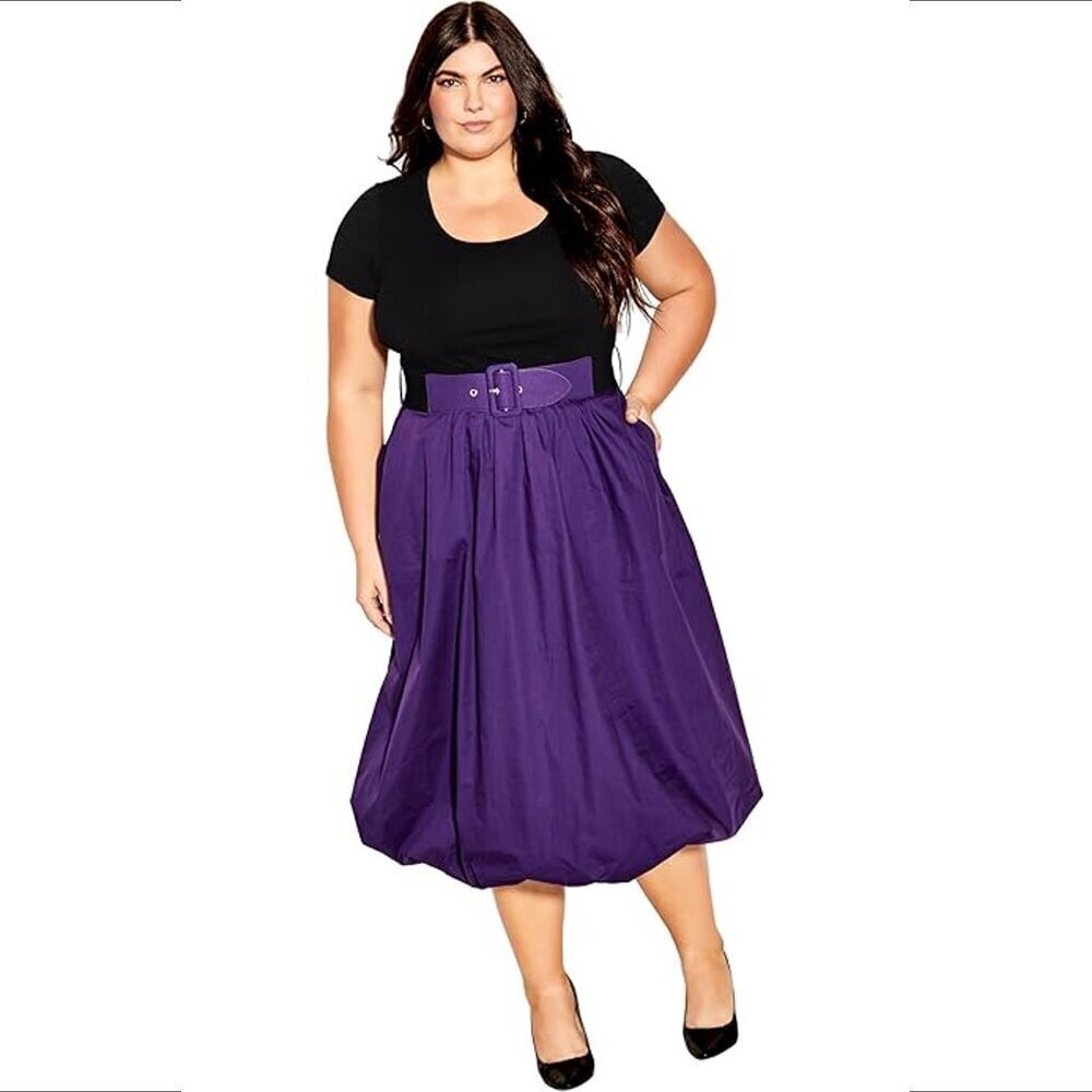 City Chic Paris Days dress purple black midi length Petunia colorblock new 16